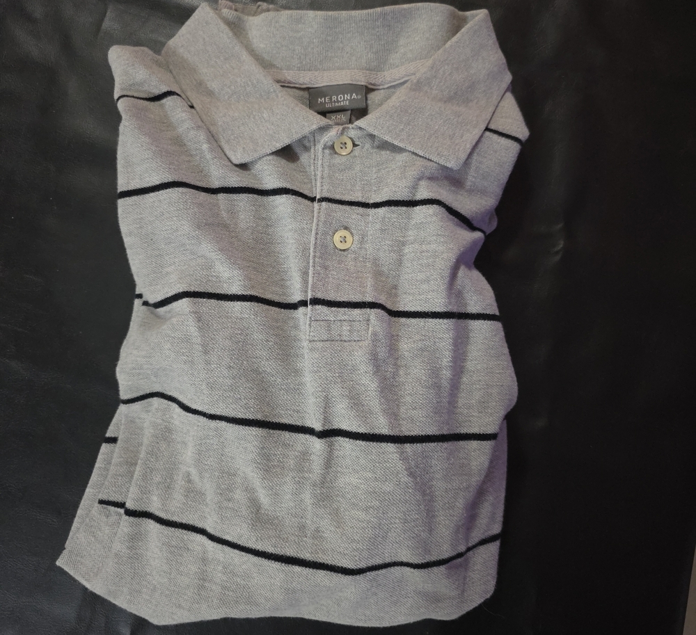 Merona Light Gray Polo with Black Stripes